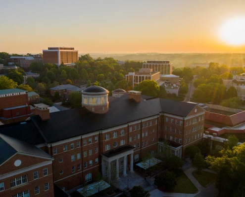 View of UGA campus at sunset