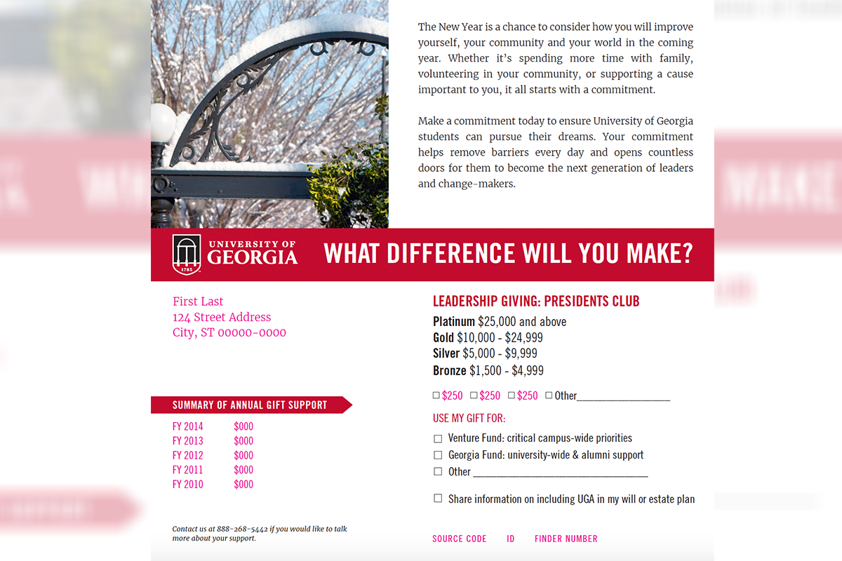 UGA Annual Giving Calendar Year End Mailer
