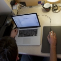 Student working on a laptop