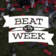 photo of confetti on football field with Beat Week logo on top