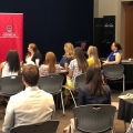 Johnelle Simpson, former UGA SGA president, speaks to a corporate alumni group from Chick-Fil-A