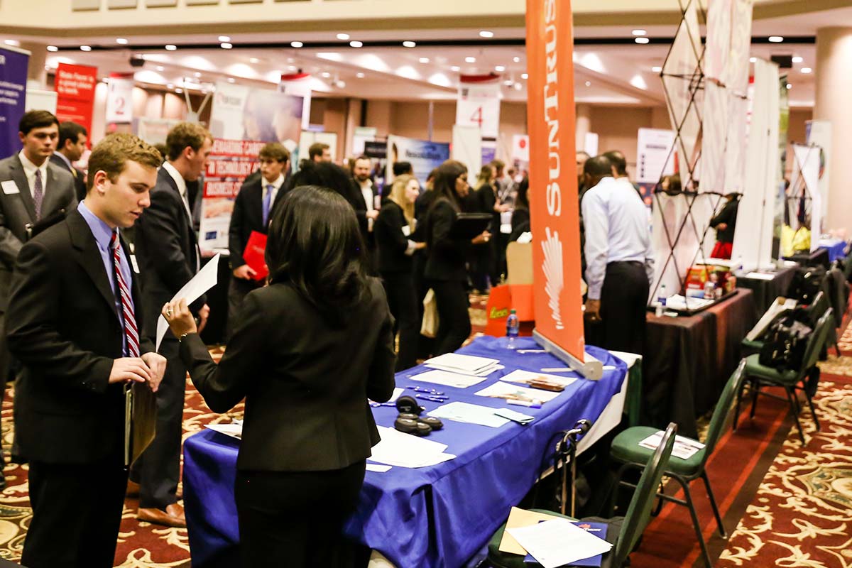 Students interact with employers at the UGA Career Fair.